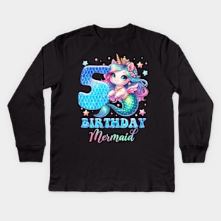 Unicorn Mermaid 5th Birthday 5 Year Old Party Girls B-day Gift For Girls Kids Kids Long Sleeve T-Shirt